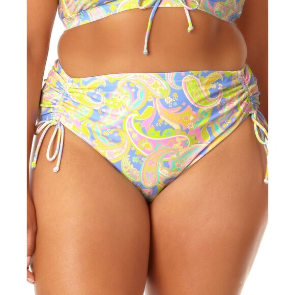California Sunshine Cinched Swim Bikini Bottom High Waisted Paisley Colorful 1X - Picture 1 of 6